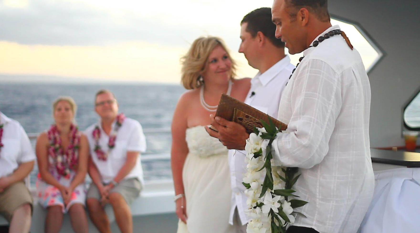 Couple During Ceremony on a Pride of Maui Wedding Cruise