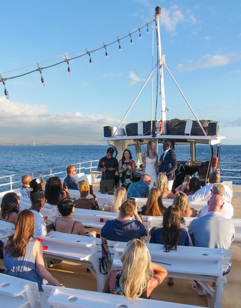 Guests on Top Deck During Wedding Ceremony on Pride of Maui Wedding Cruise