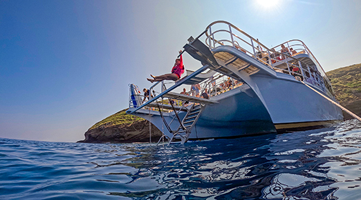 Pride of Maui waterslide in use near Molokini Crater.